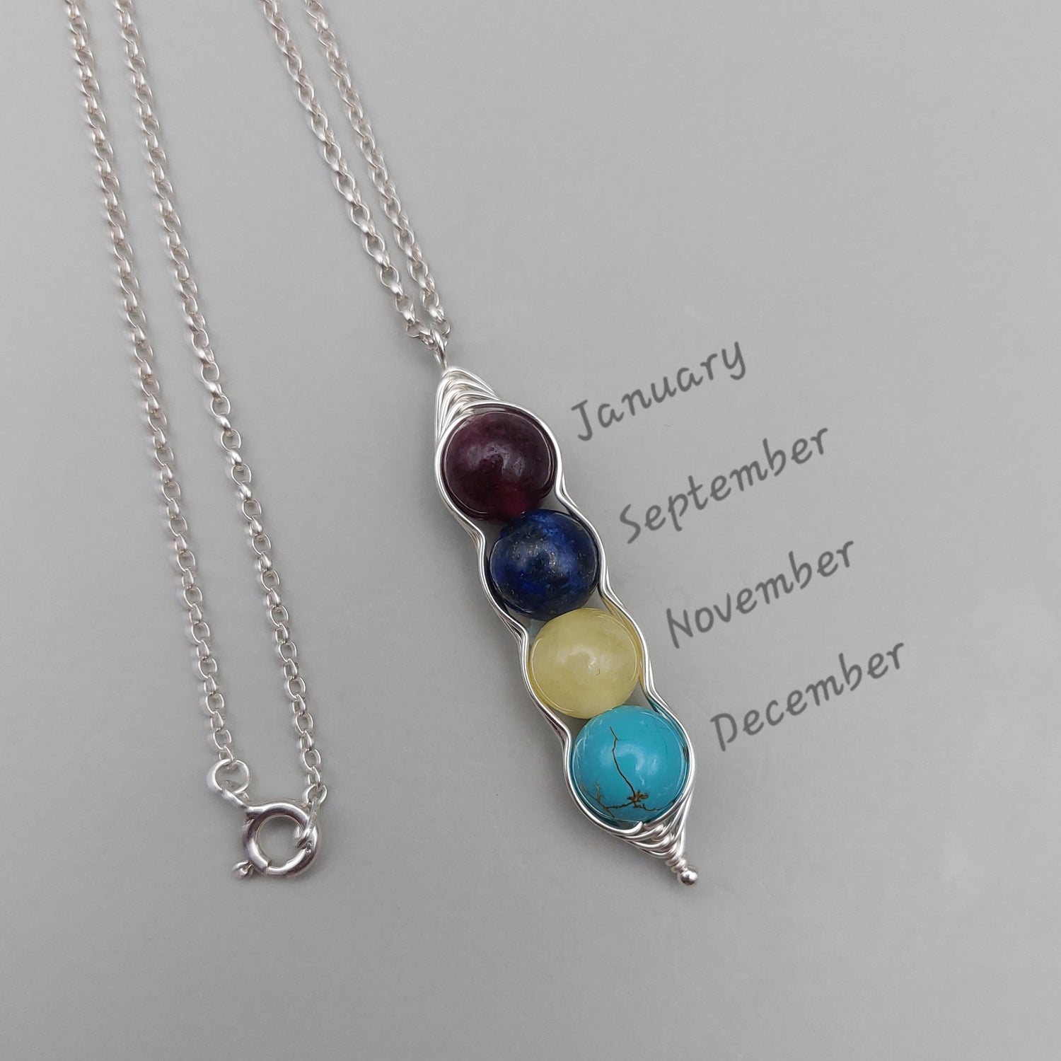 gemstone pea pod pendant