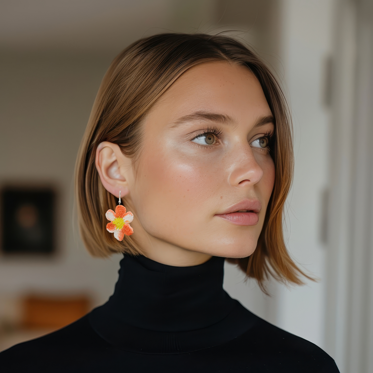 peach daisy earrings