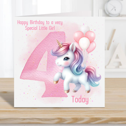 Girl Birthday card 4 years Personalised - Birthday Card for a Girl