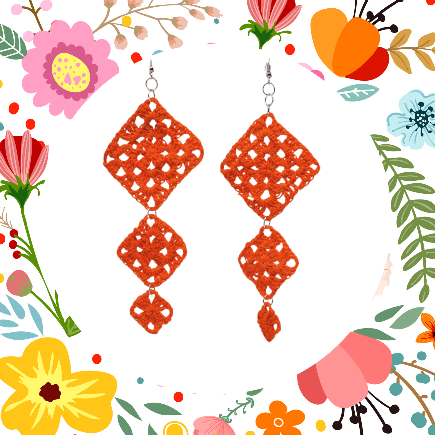 orange granny square earrings 