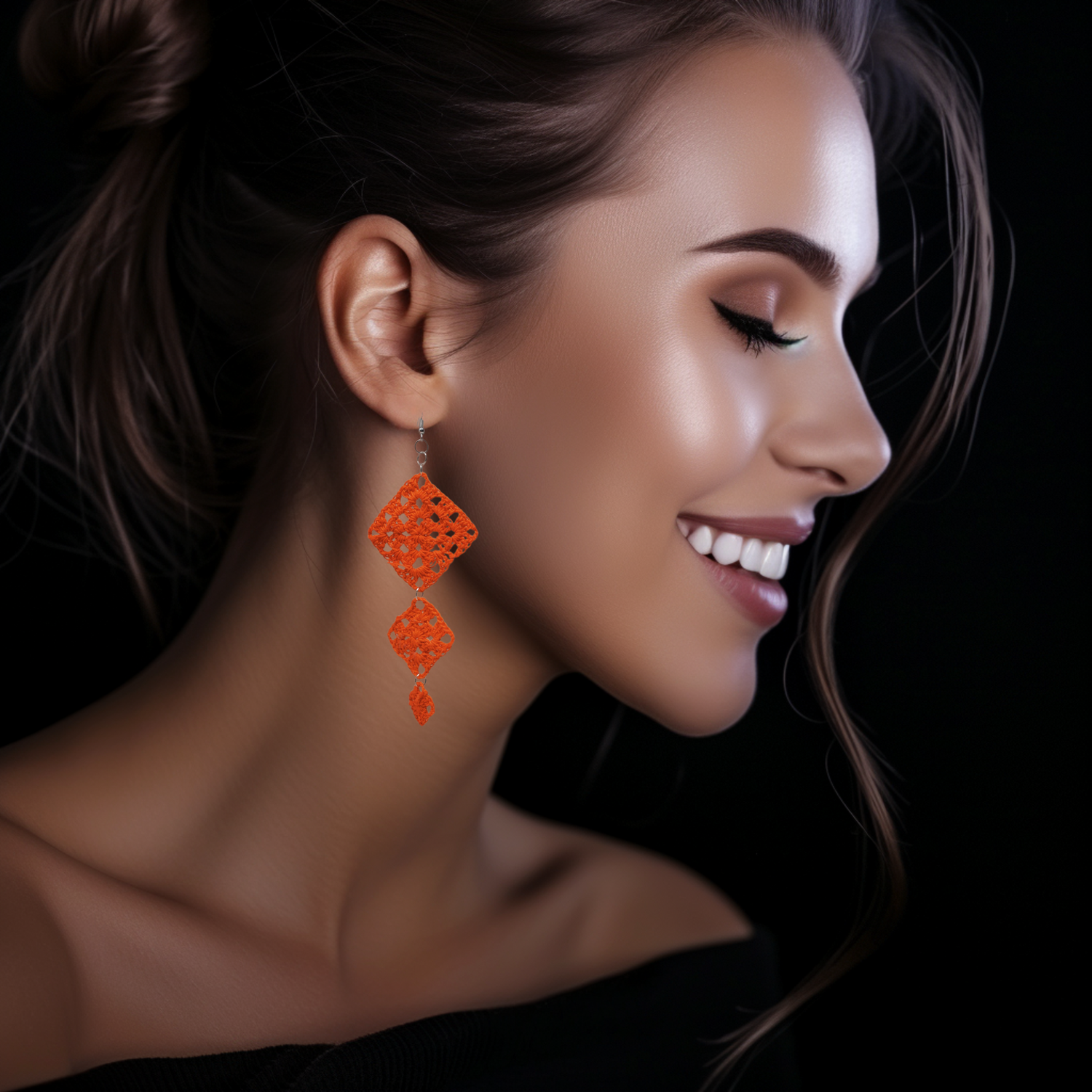 orange granny square earrings