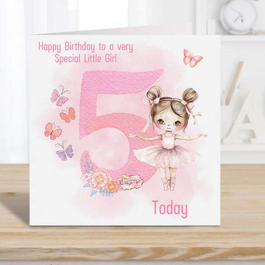 Girl Birthday card 5 years Personalised - Birthday Card for a Girl