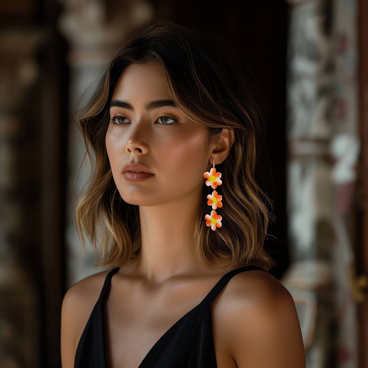 peach daisy earrings