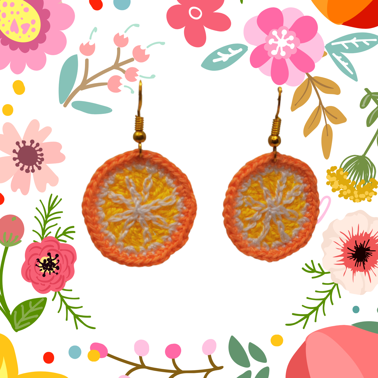 orange fruit slice earrings