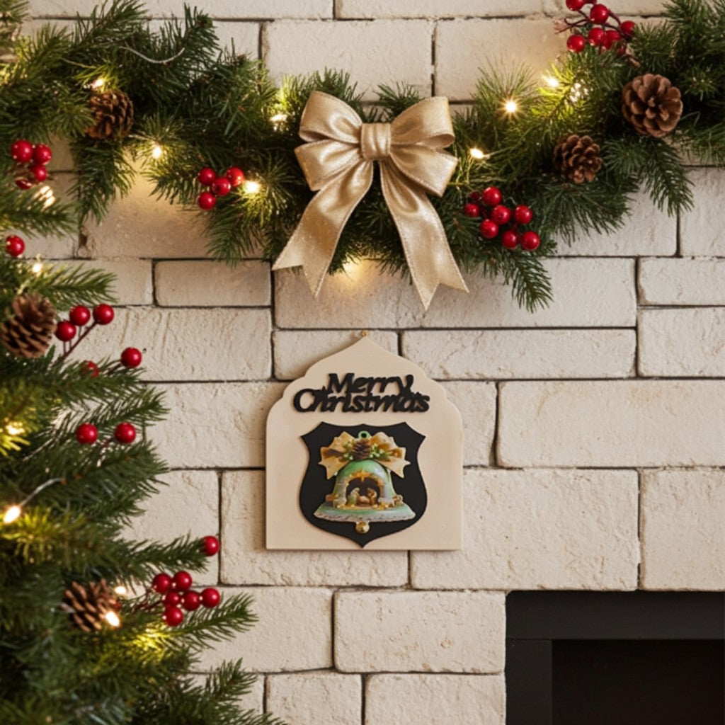 Festive Christmas Bell Wooden Plaque - Perfect Holiday Decor!