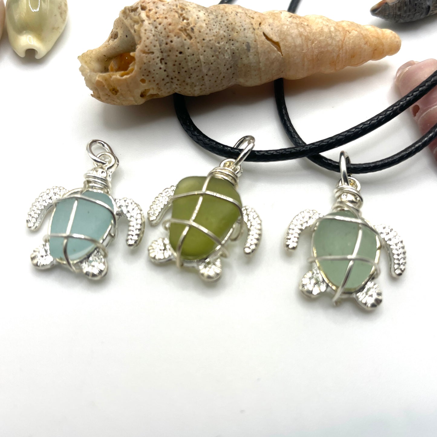 Turtle pendants with sea glass inside