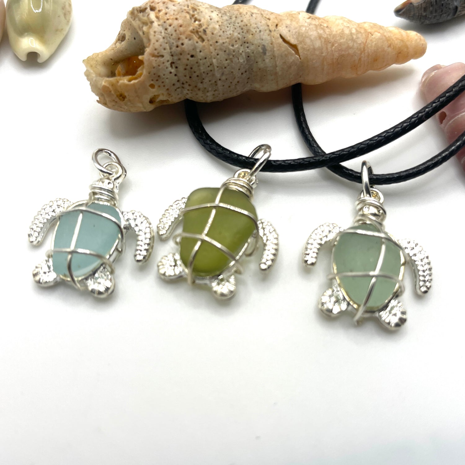 Turtle pendants with sea glass inside