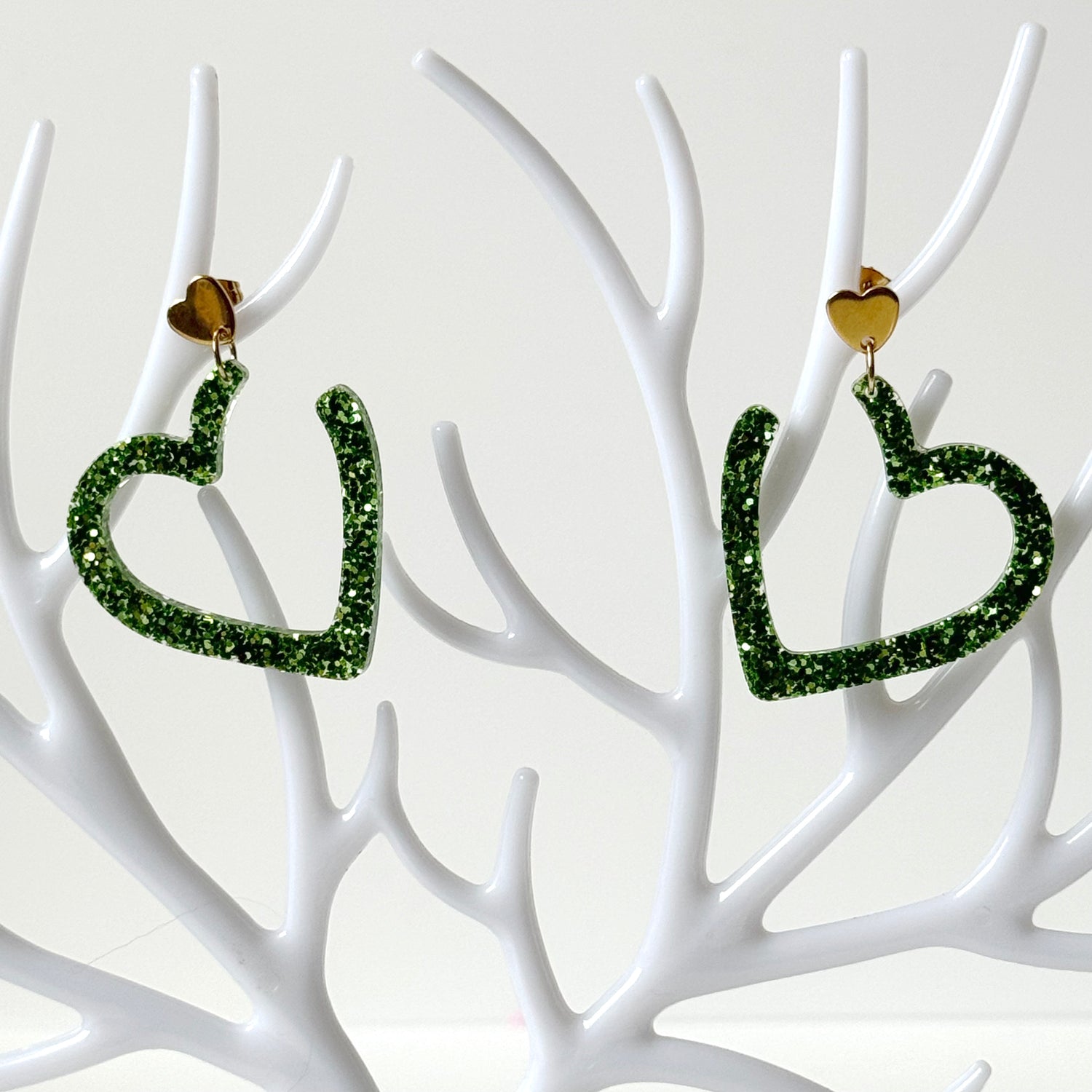 green heart resin earrings