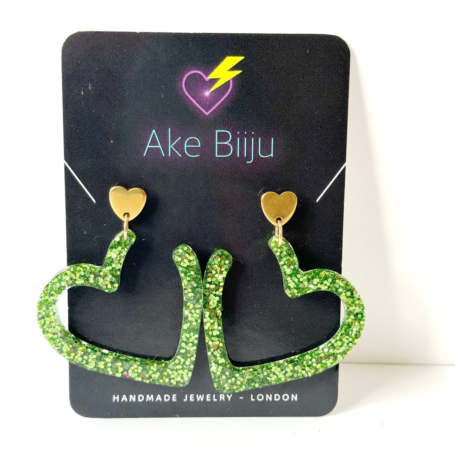 green heart resin earrings