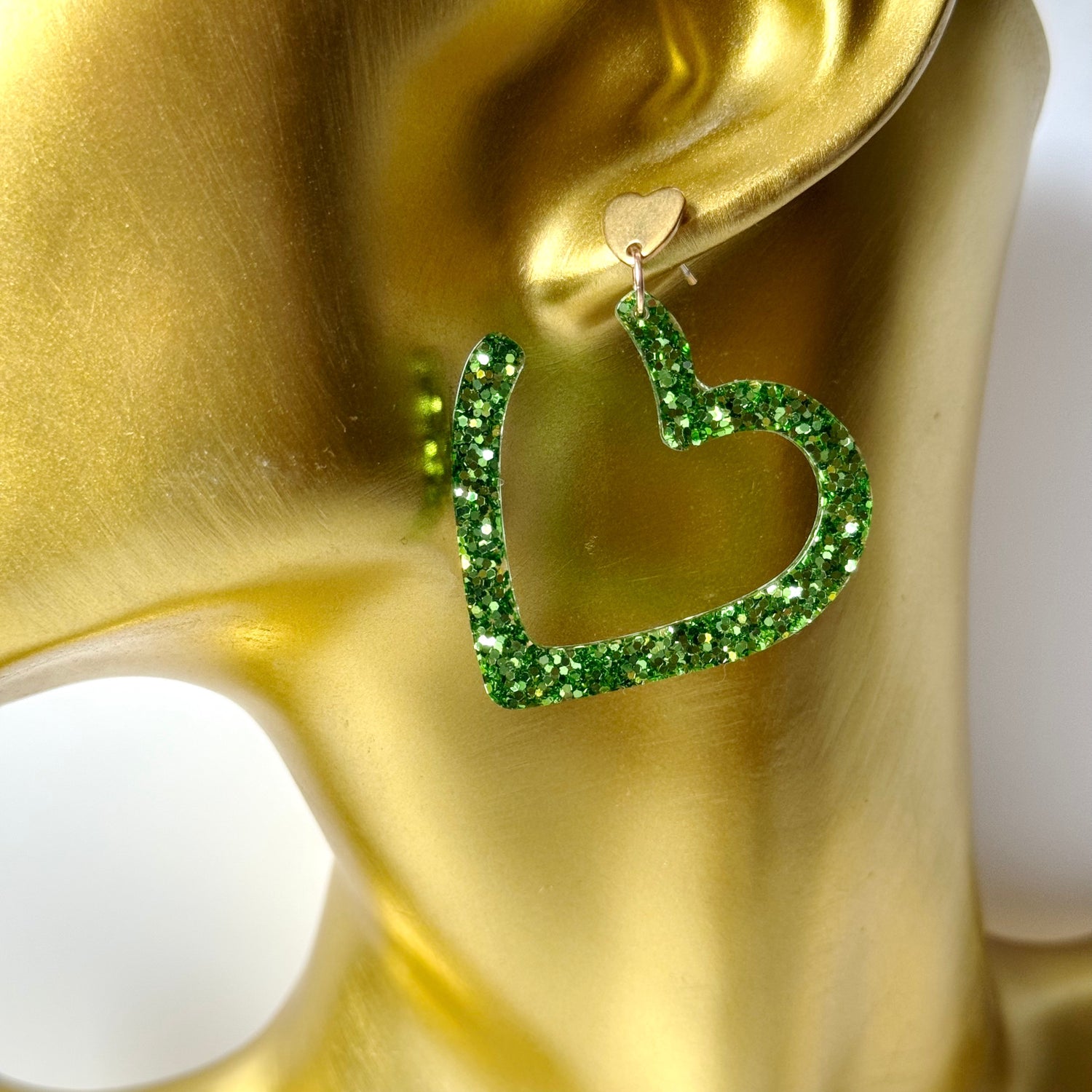 green heart resin earrings