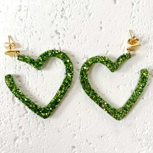 green heart resin earrings