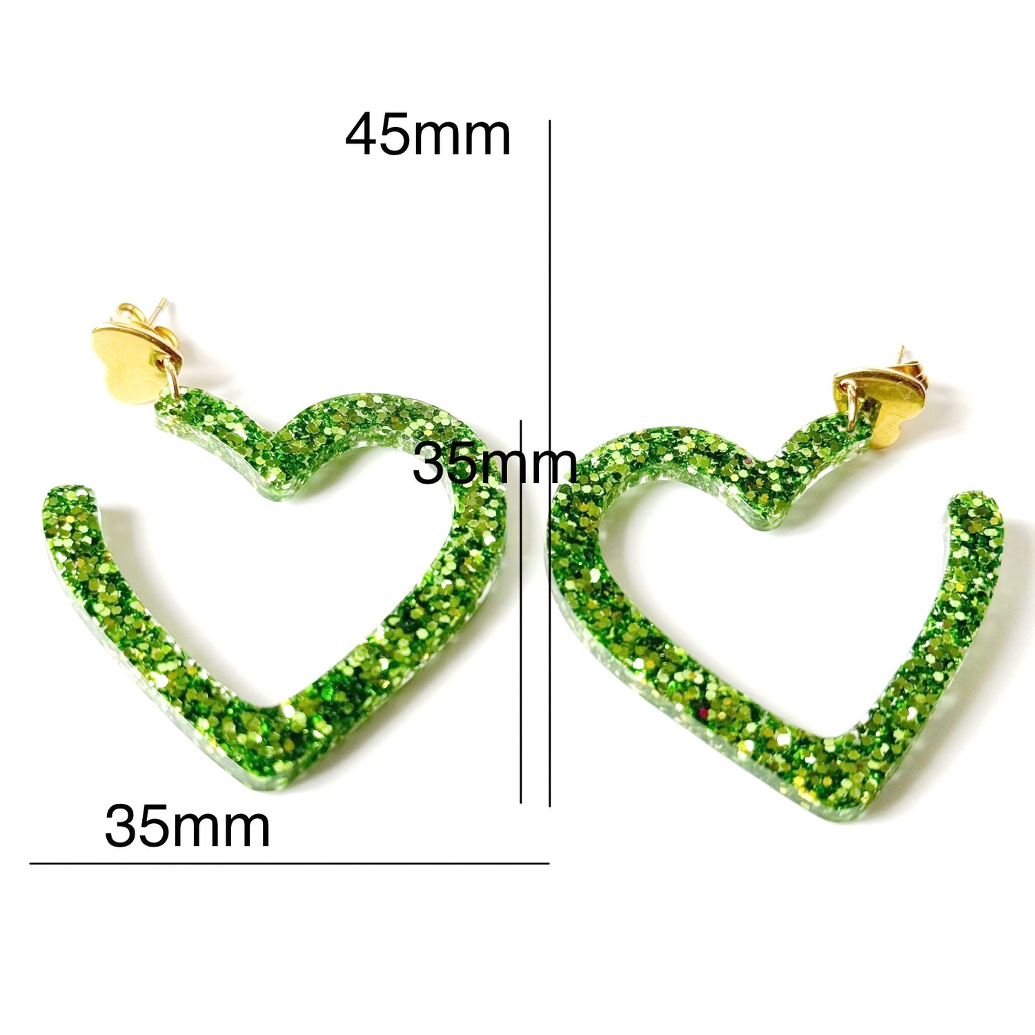green heart resin earrings