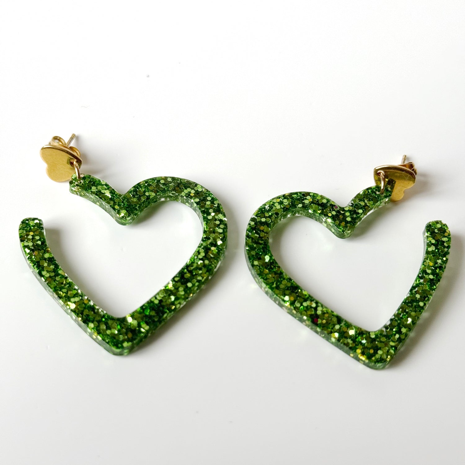 green heart resin earrings