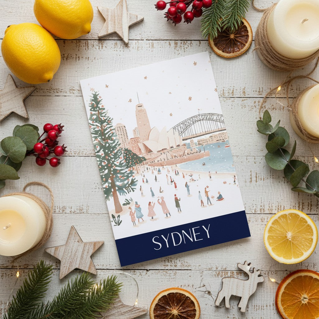 Christmas card with Sydney festive scene that can be personalised.