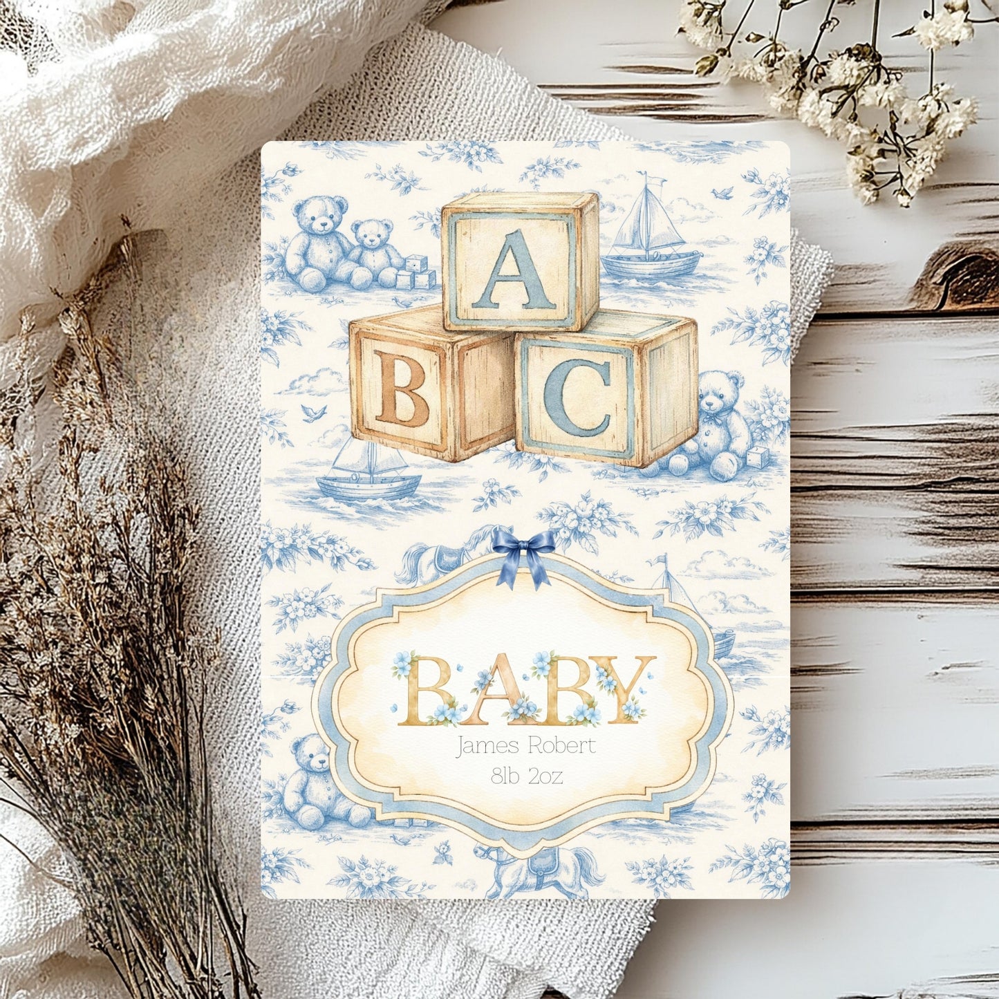 Personalised Alphabet Blocks Card - Newborn Baby Boy