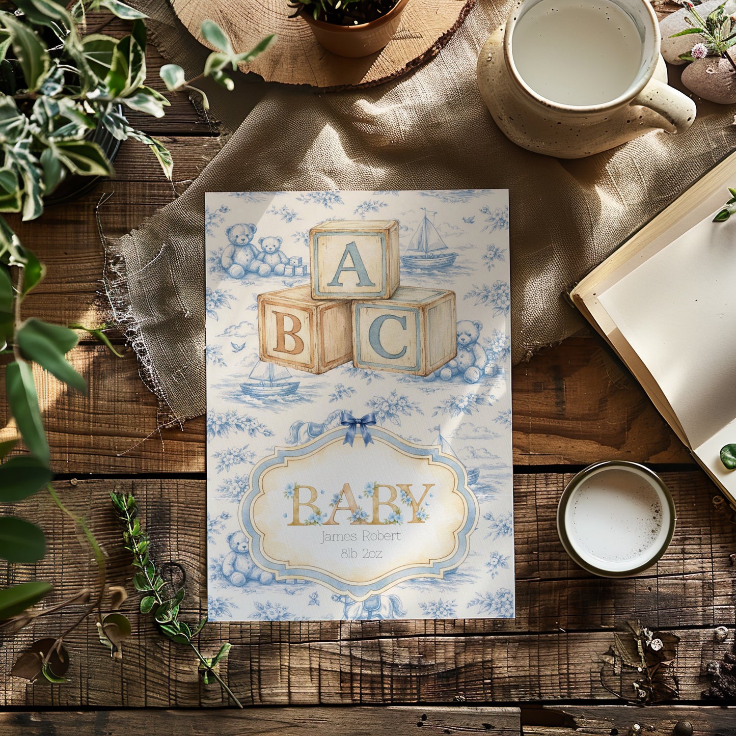 Personalised Alphabet Blocks Card - Newborn Baby Boy