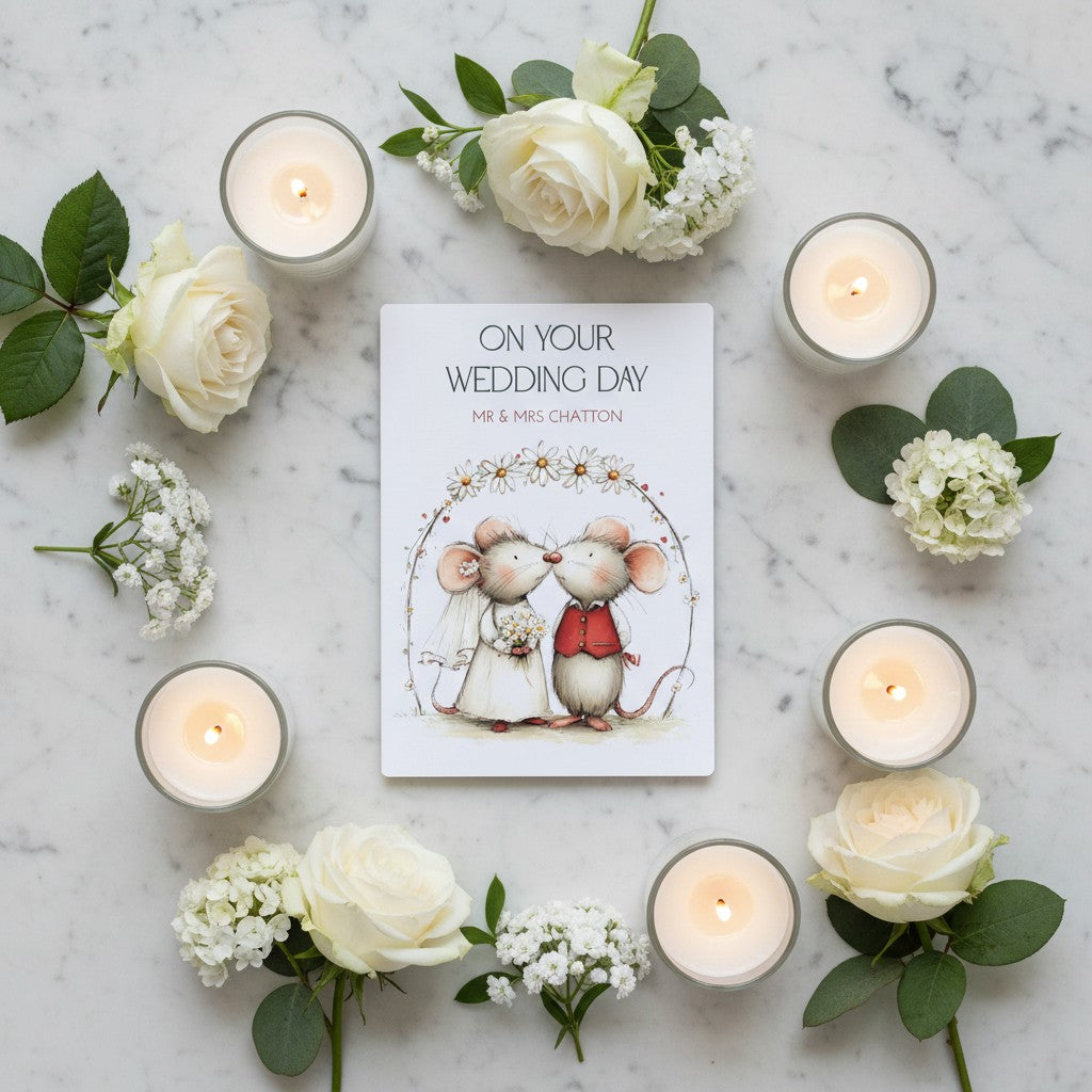 Custom Cute Mouse Newlywed Card – Personalised Handmade Card