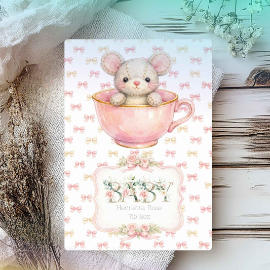 Adorable Mouse in Teacup Newborn Baby Card - Sweet Celebrations