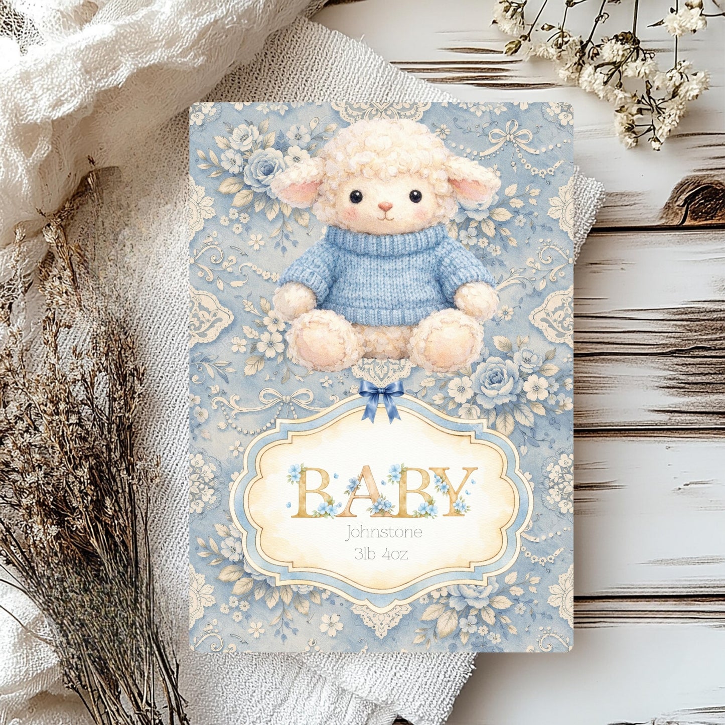 Personalised Lamb Card - Newborn Baby Boy