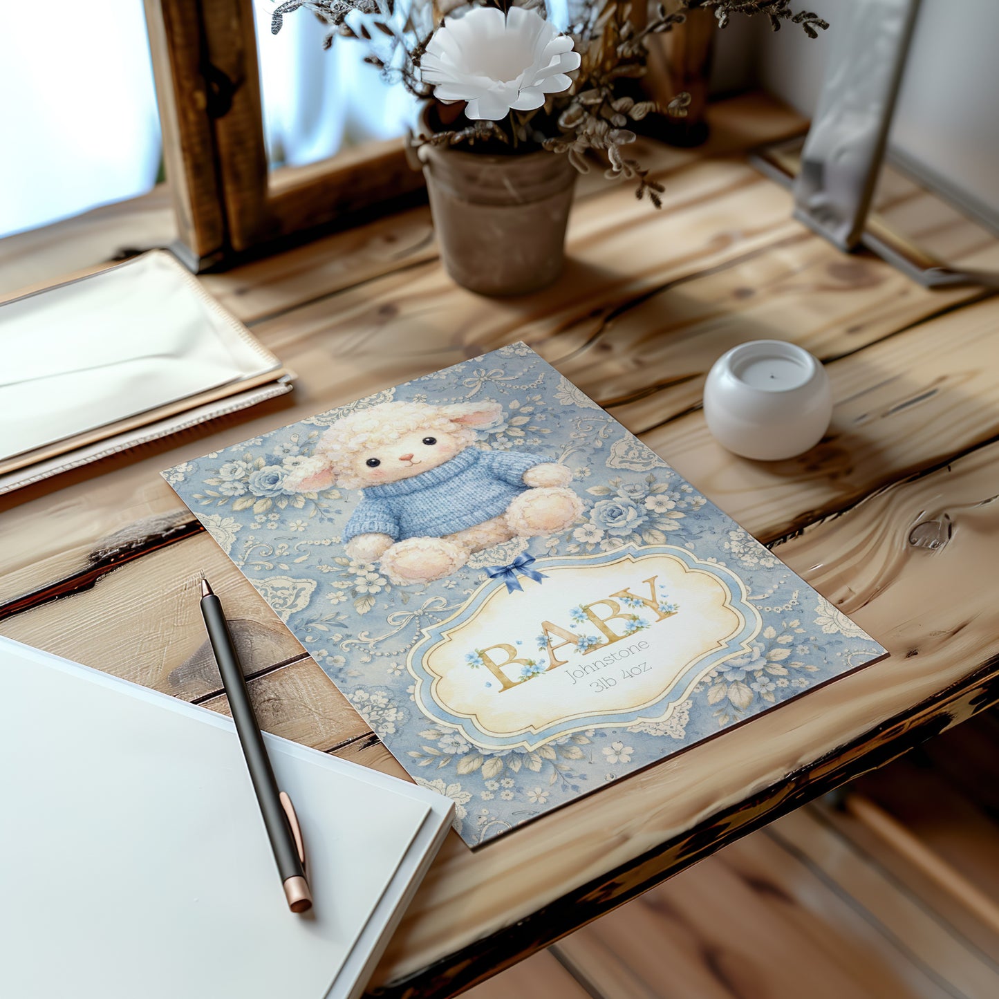 Personalised Lamb Card - Newborn Baby Boy