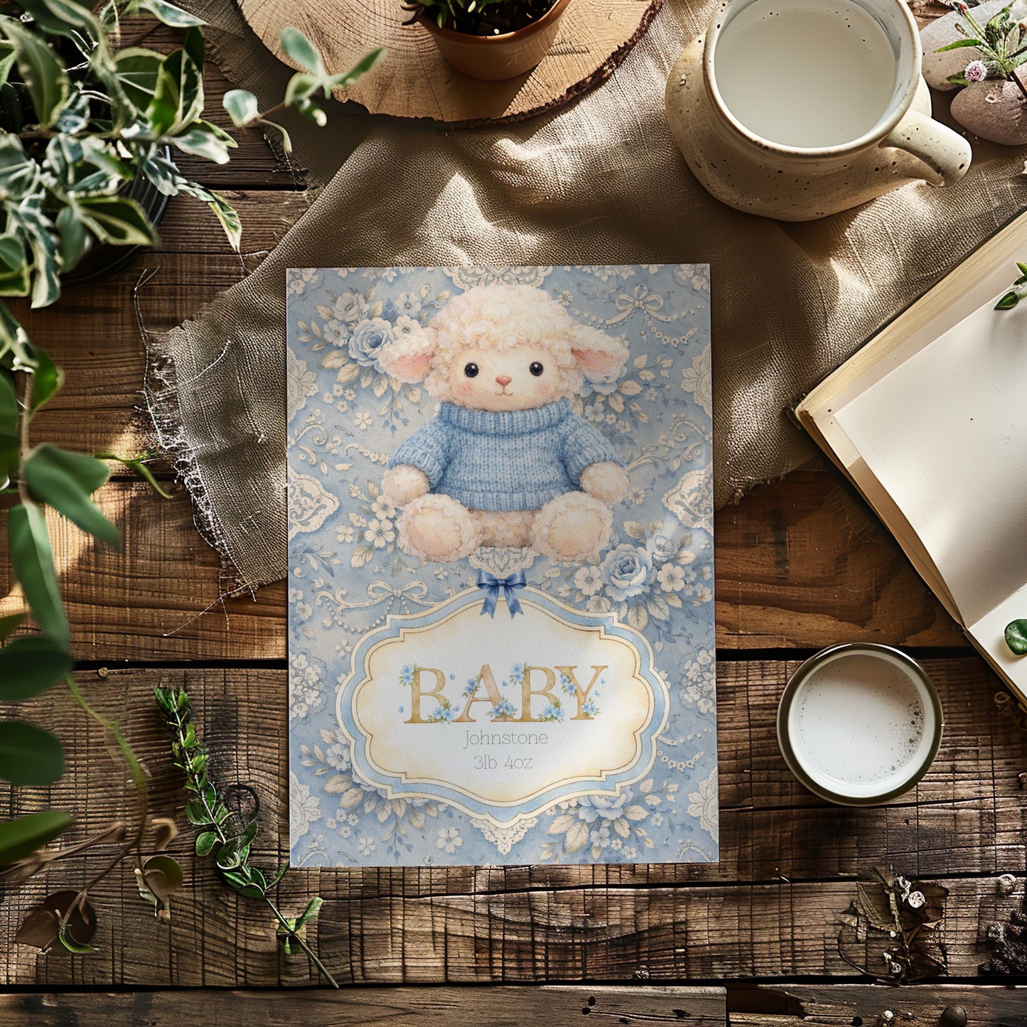 Personalised Lamb Card - Newborn Baby Boy