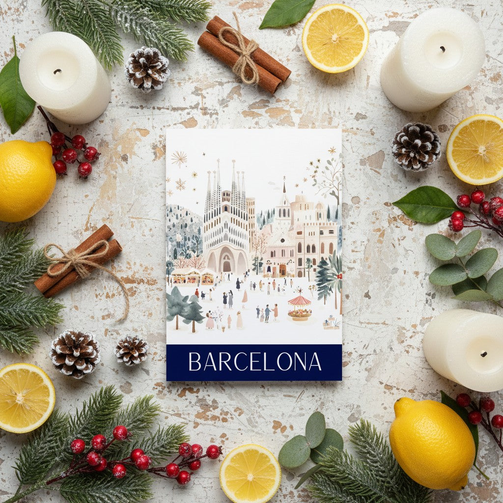 Barcelona Christmas Card – Unique Handmade Festive Card