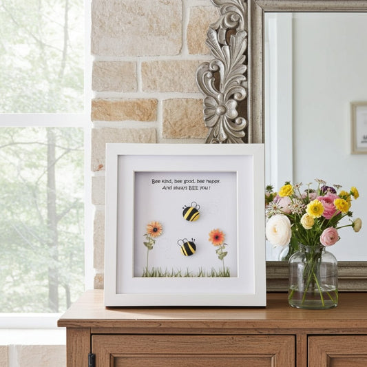 Bee frame on a sideboard