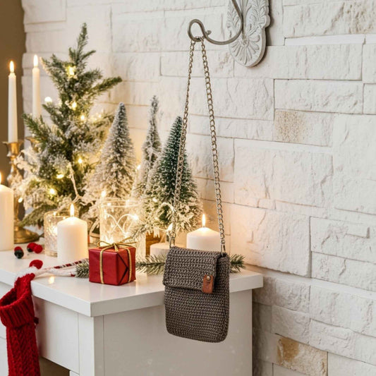 Beige Crochet Phone Bag – Neutral Handmade Christmas Gift for Her