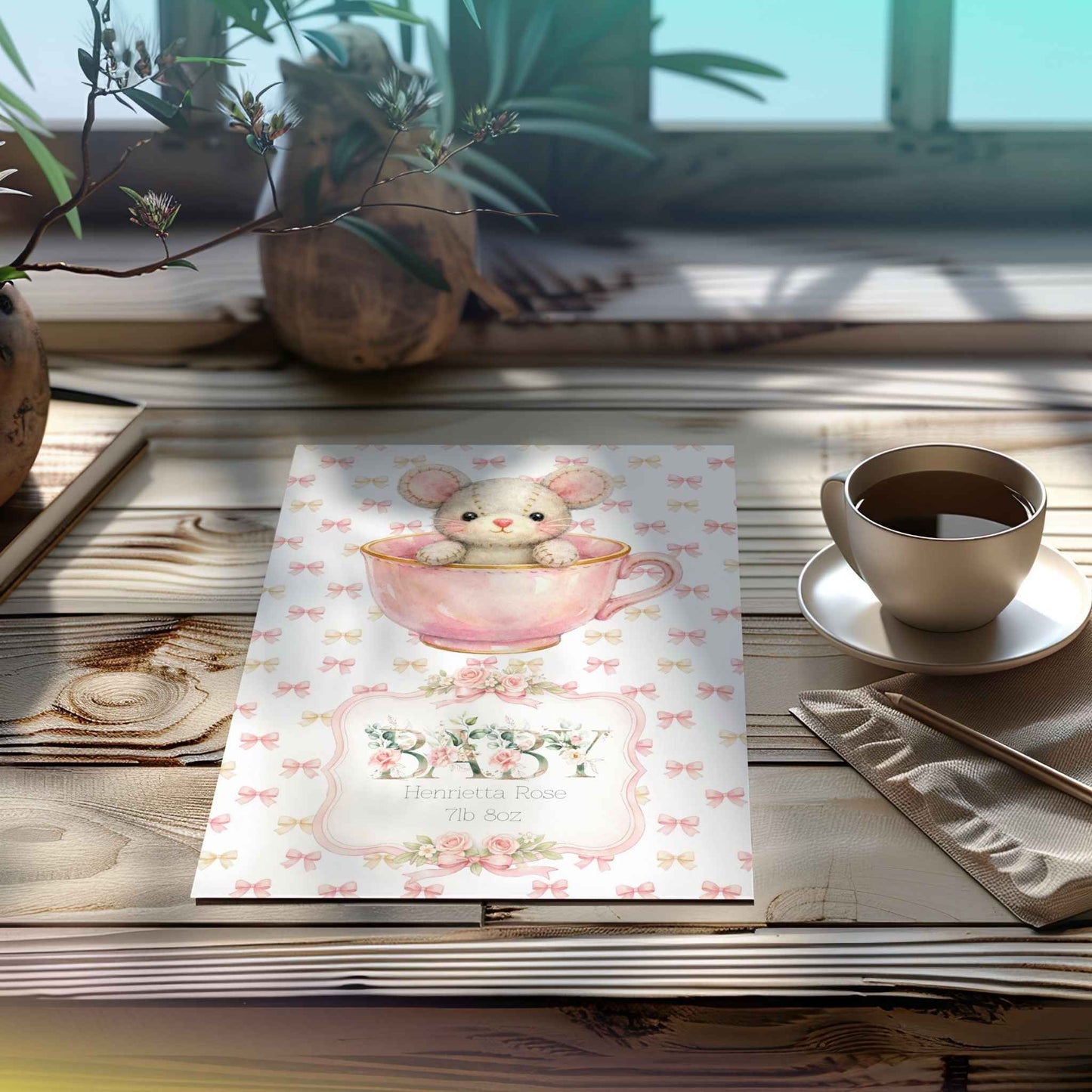 Adorable Mouse in Teacup Newborn Baby Card - Sweet Celebrations