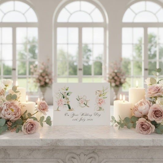 Blush Pink Personalised Wedding Card – Handmade Card for Couples
