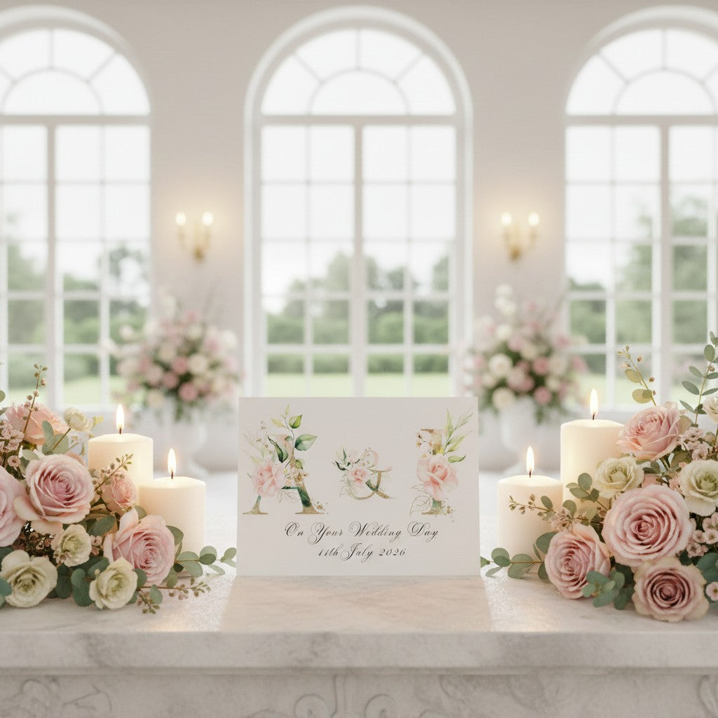 Blush Pink Personalised Wedding Card – Handmade Card for Couples