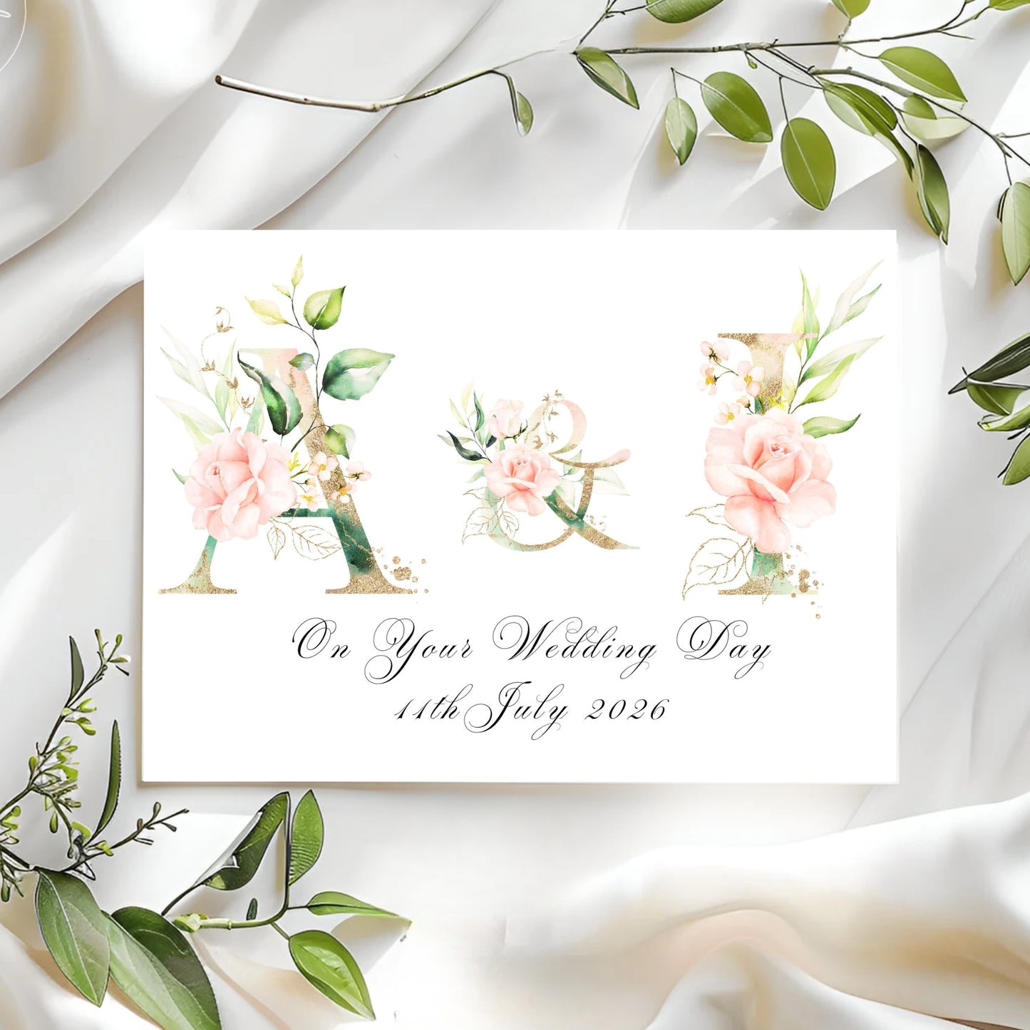 Blush Pink Personalised Wedding Card – Handmade Card for Couples