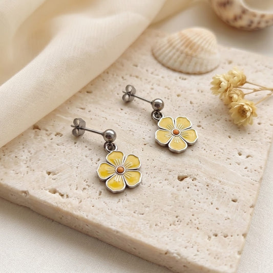 Handmade Buttercup Charm Earrings – Cheerful Floral Jewellery