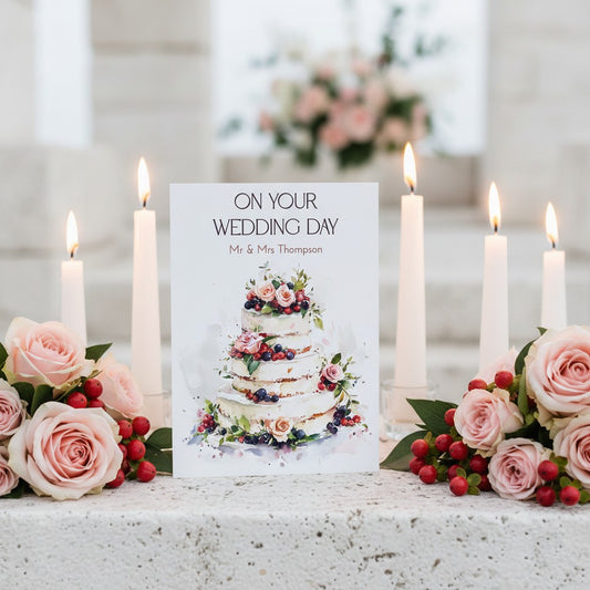 Handmade Wedding Cake Newlywed Card – Elegant Congratulations for Couples