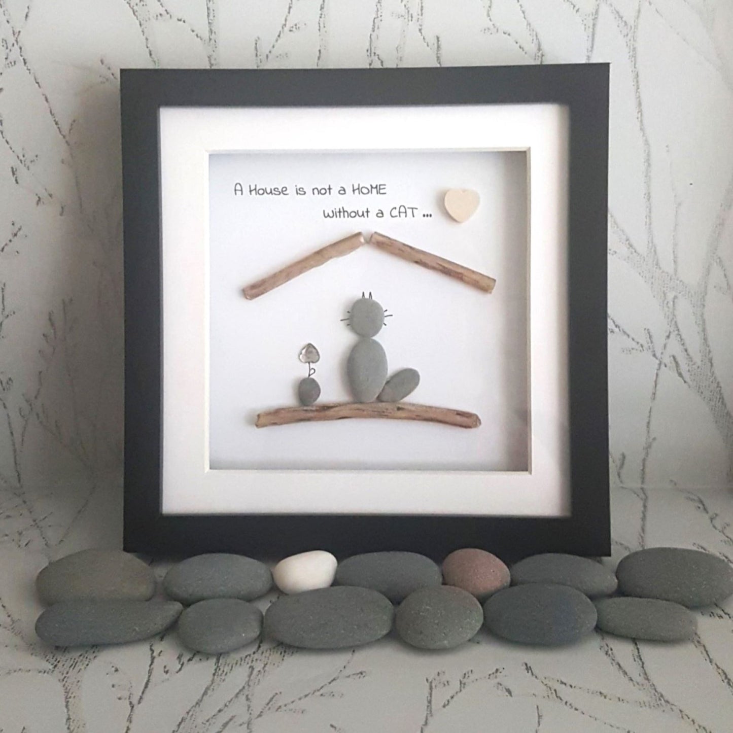 Whimsical Cat Pebble Art - Unique Gift for Cat Enthusiasts