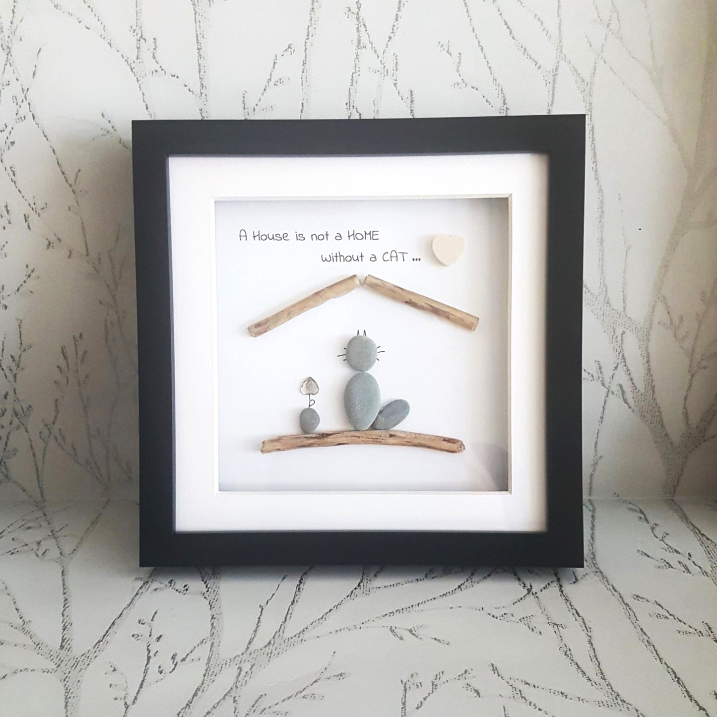 Whimsical Cat Pebble Art - Unique Gift for Cat Enthusiasts