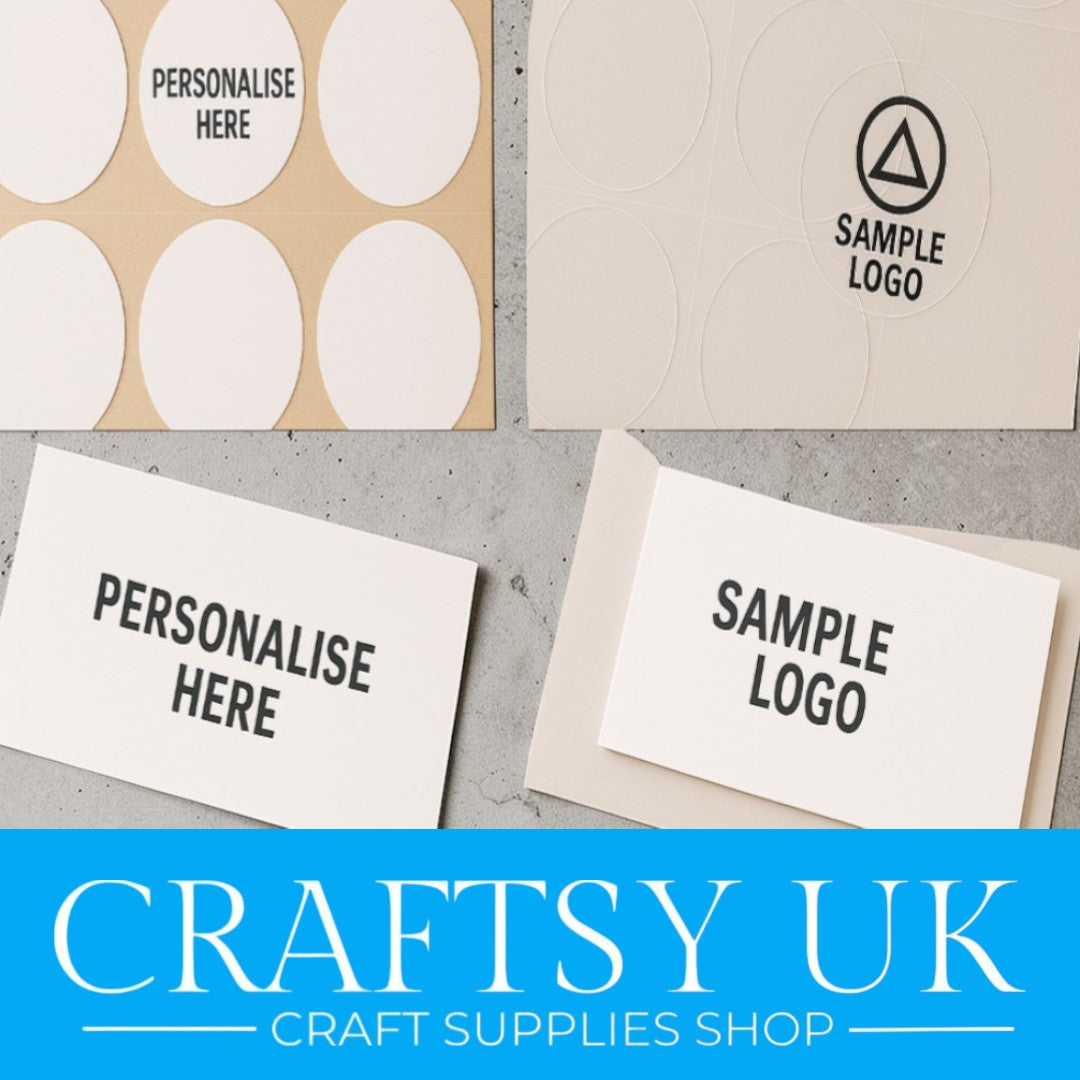 Craft supplies with 'Personalise Here' and 'Sample Logo' text, created by Craftsy UK.