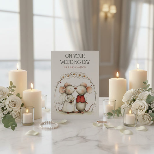 Custom Cute Mouse Newlywed Card – Personalised Handmade Card