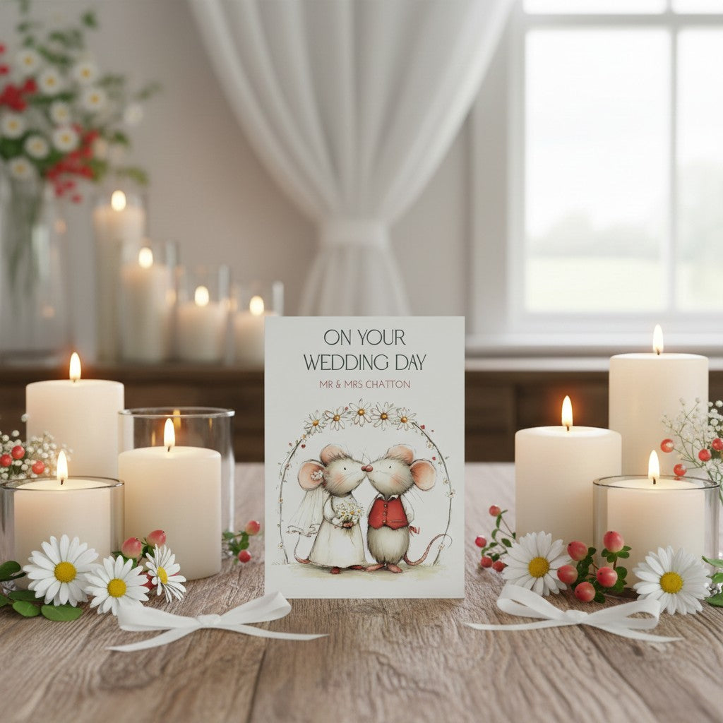 Custom Cute Mouse Newlywed Card – Personalised Handmade Card