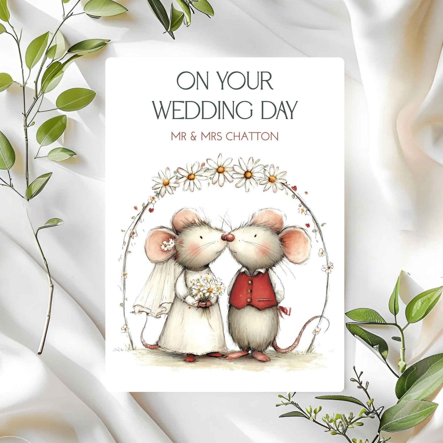 Custom Cute Mouse Newlywed Card – Personalised Handmade Card