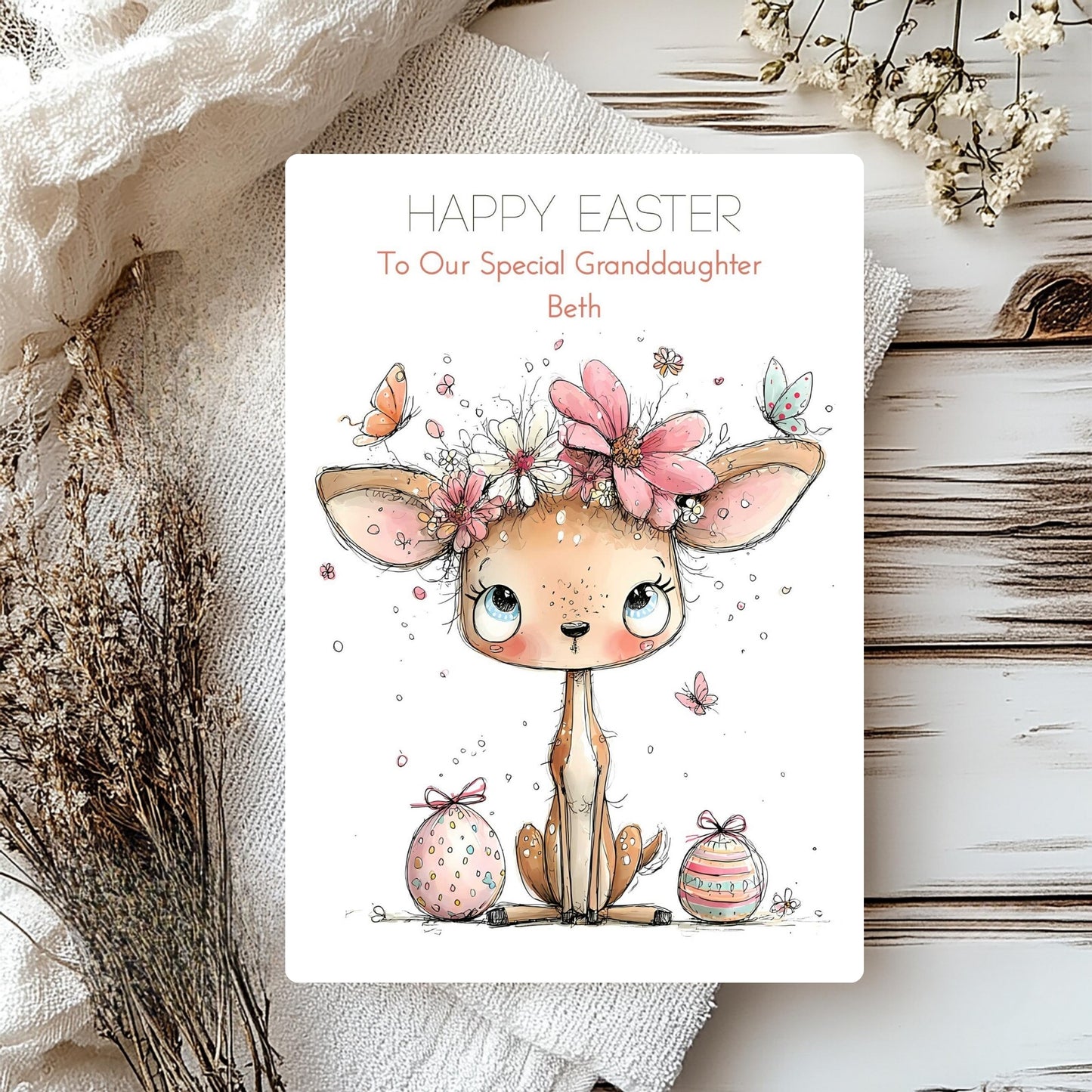 Personalised Easter Card – Cute Deer Illustration