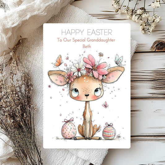 Personalised Easter Card – Cute Deer Illustration