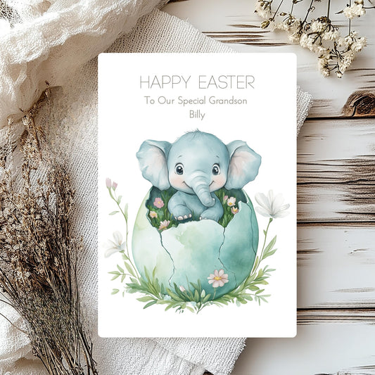 Cute Elephant Easter Card – Personalised Spring Greeting for Kids