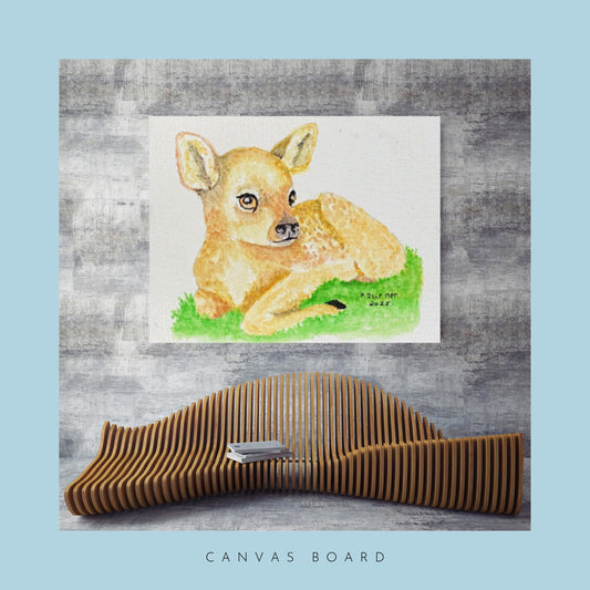 hand painted deer on a canvas board shown on a wall