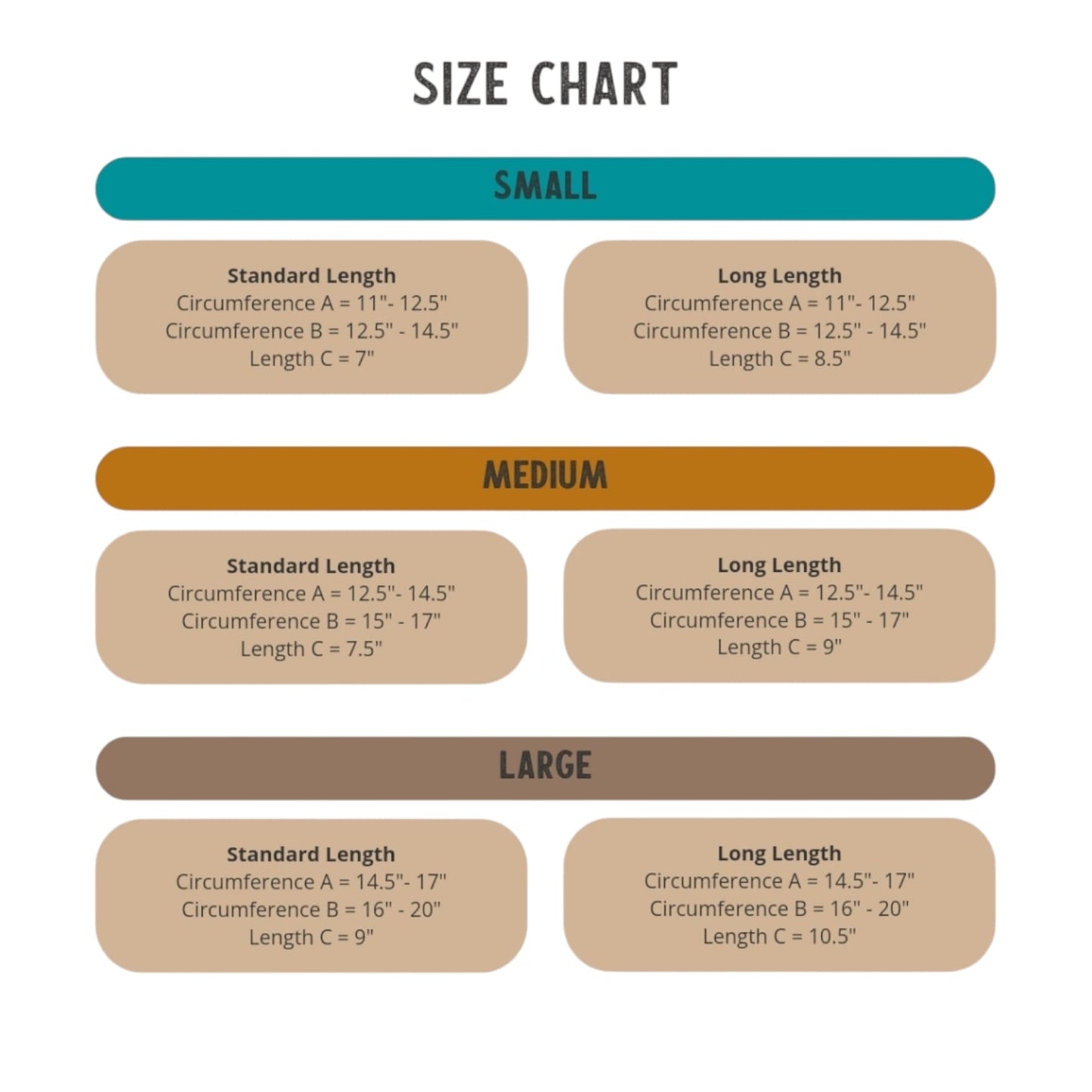 Size chart information for custom dog breed