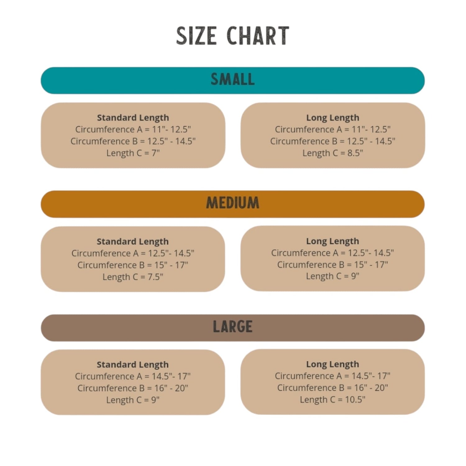 Size chart information for custom dog breed
