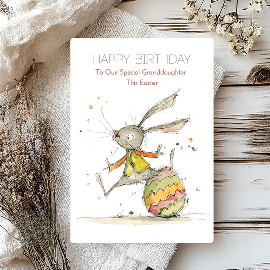 Personalised Easter Birthday Card – Whimsical Hare Illustration