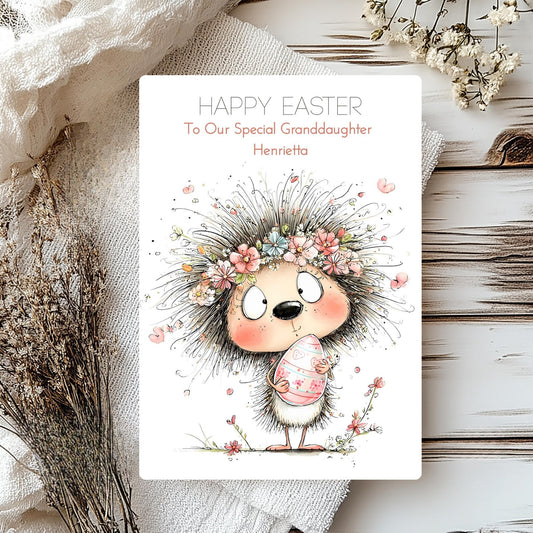 Easter Blessings Card – Personalised Card with Hedgehog Illustration
