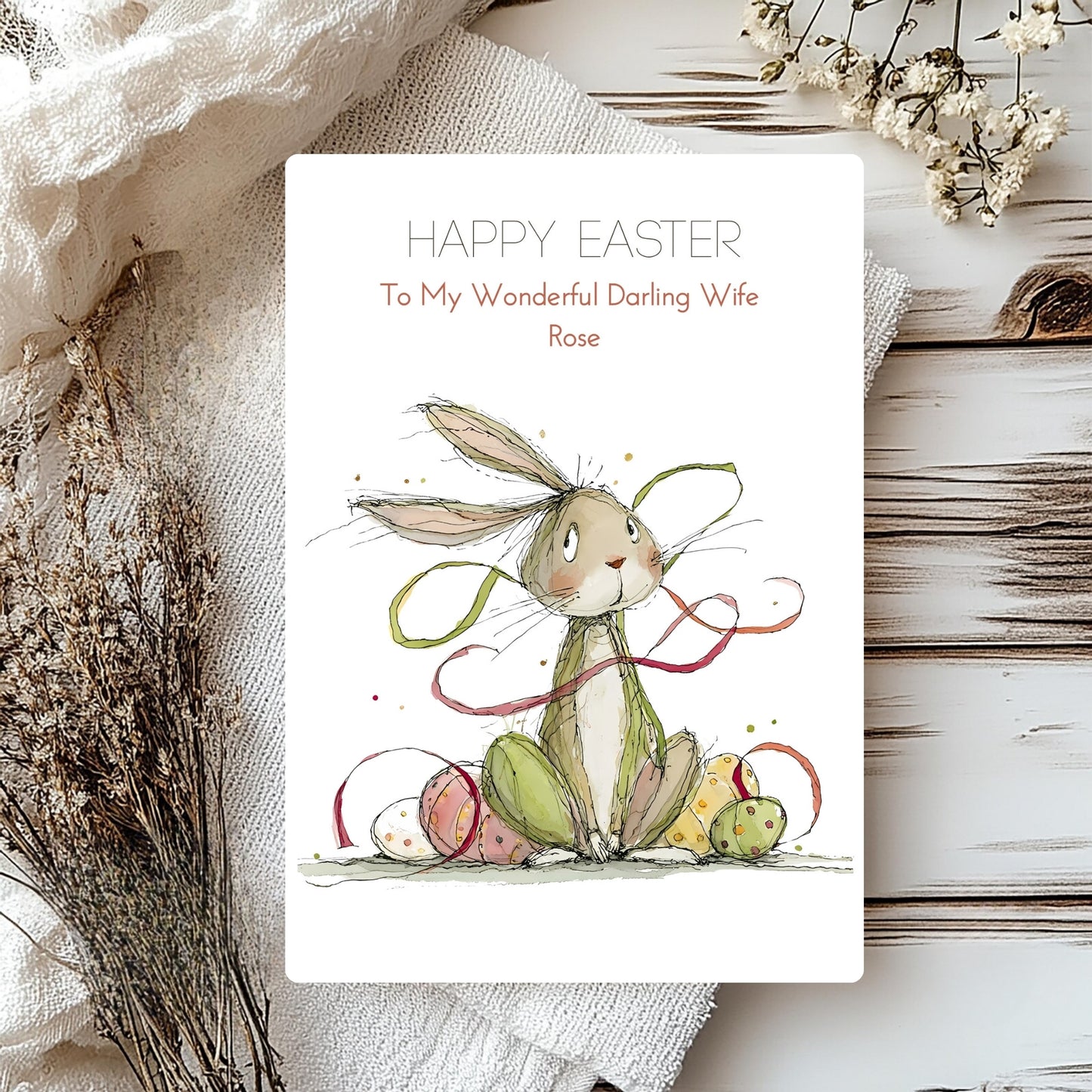 Easter Card for Wife – Personalised Card with Hare Illustration