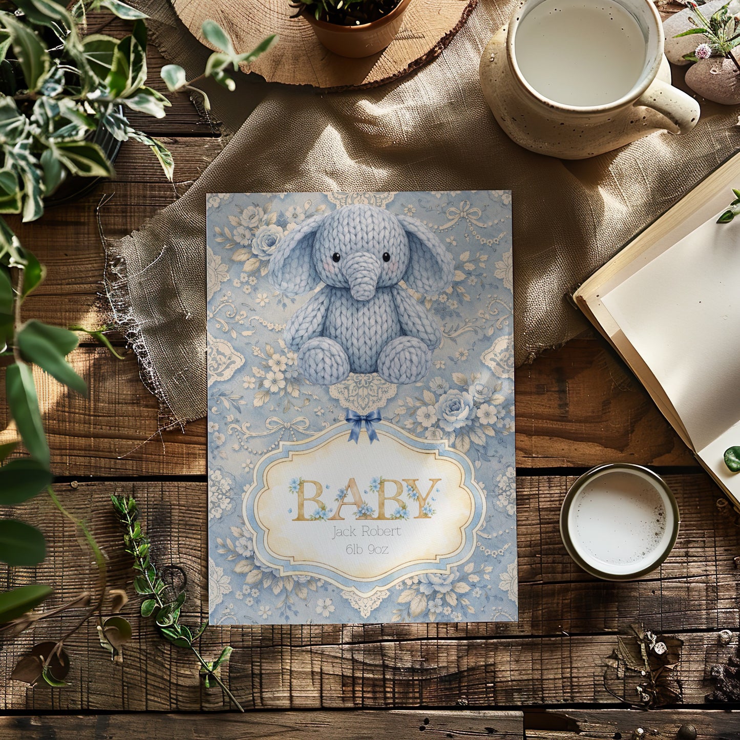 Personalised Elephant Card - New Baby Boy